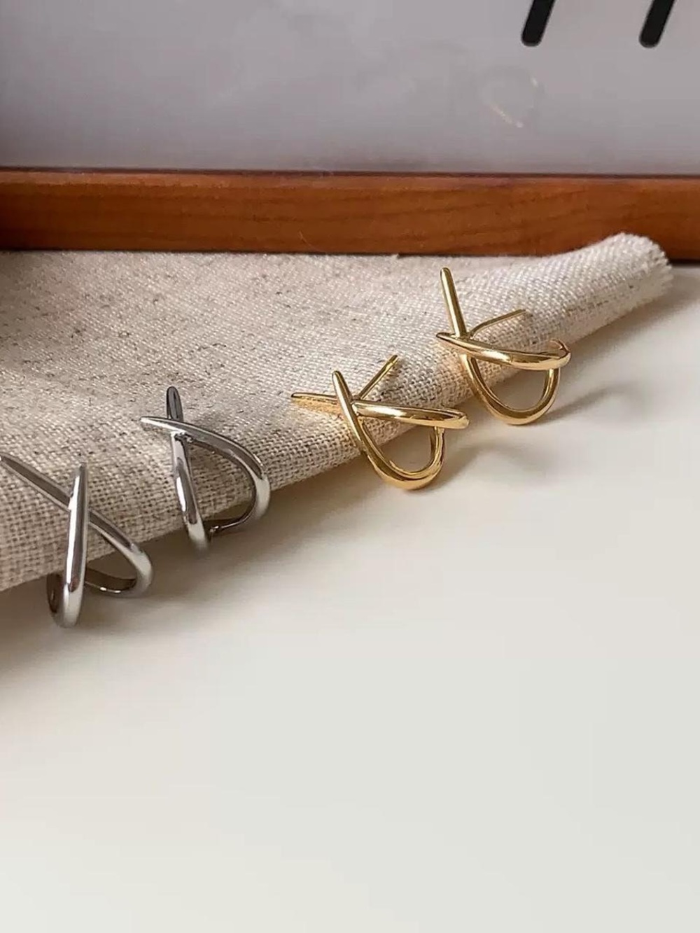 Crisscross Hoop Stud Earrings - Gold & Silver